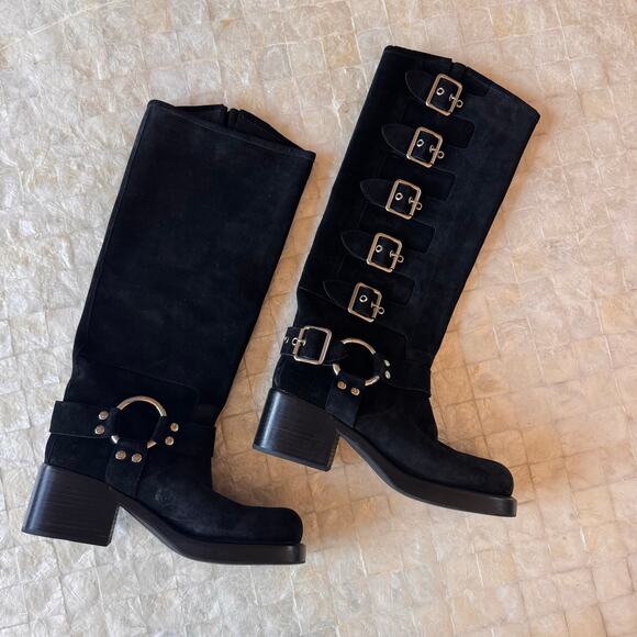 Jeffrey Campbell Trouble Buckle Boot Black Oiled Suede NEW tall boots sz 9 - Picture 6 of 12